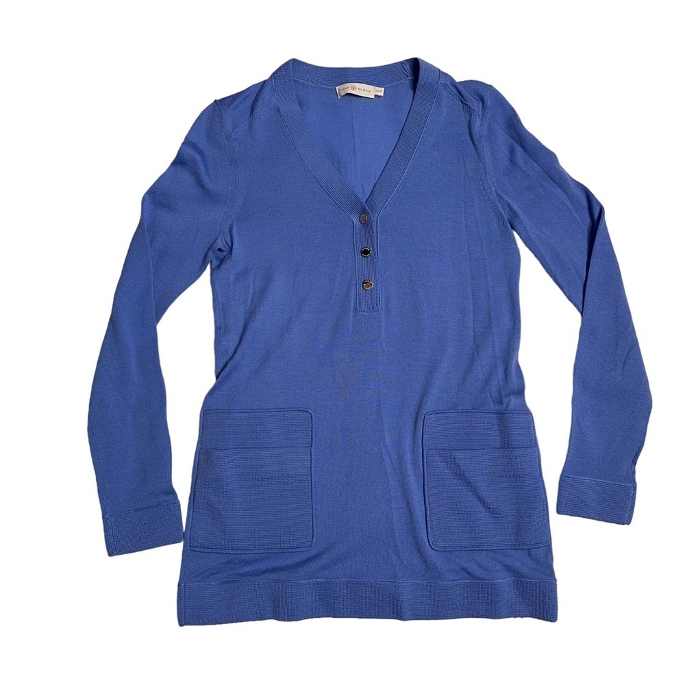 Tory Burch Blue Merino Wool‎ V Neck Sweater XS Preppy
